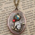 Steampunk Cat Locket Necklace Vintage Style Original Design