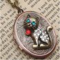 Steampunk Cat Locket Necklace Vintage Style Original Design