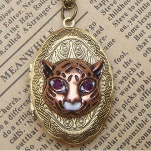 Steampunk Cougar Locket Necklace Vintage Style Original Design