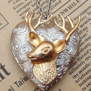 Steampunk Deer Locket Necklace Vintage Style Original Design