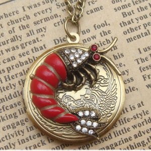Steampunk Red Lobster Locket Necklace Vintage Style Original Design