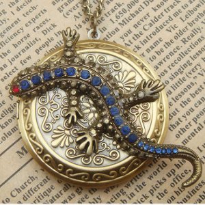 Steampunk Lizard Locket Necklace Vintage Style Original Design