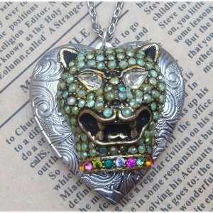 Steampunk Cougar Locket Necklace Vintage Style Original Design