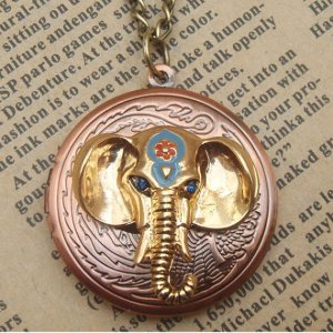 Steampunk Elephant Locket Necklace Vintage Style Original Design
