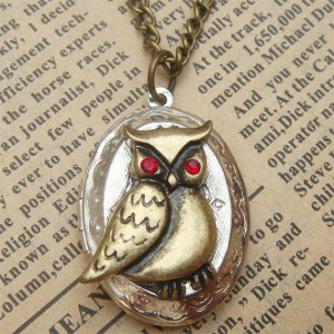 Steampunk Owl Locket Necklace Vintage Style Original Design