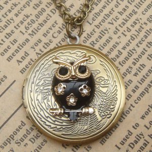 Steampunk Owl Locket Necklace Vintage Style Original Design