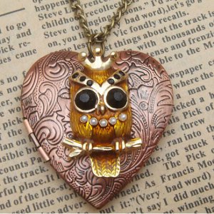 Steampunk Owl Locket Necklace Vintage Style Original Design