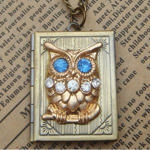Steampunk Owl Locket Necklace Vintage Style Original Design