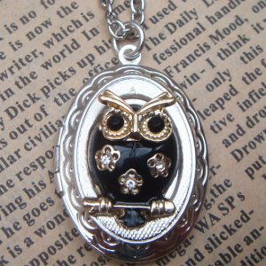 Steampunk Owl Locket Necklace Vintage Style Original Design