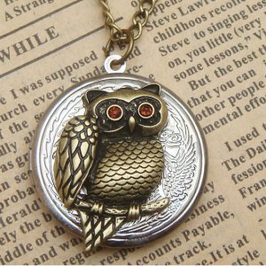 Steampunk Owl Locket Necklace Vintage Style Original Design