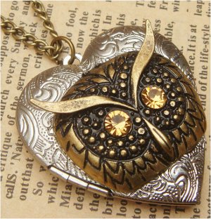 Steampunk Owl Locket Necklace Vintage Style Original Design