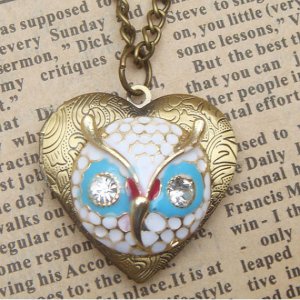 Steampunk Owl Locket Necklace Vintage Style Original Design