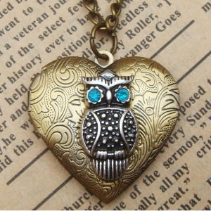 Steampunk Owl Locket Necklace Vintage Style Original Design