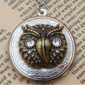 Steampunk Owl Locket Necklace Vintage Style Original Design