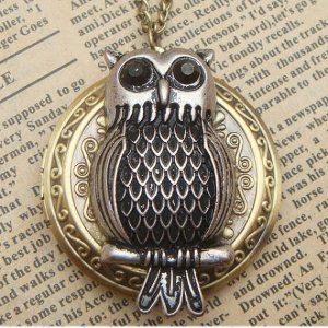 Steampunk Owl Locket Necklace Vintage Style Original Design