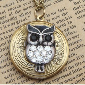 Steampunk Owl Locket Necklace Vintage Style Original Design