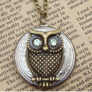 Steampunk Owl Locket Necklace Vintage Style Original Design