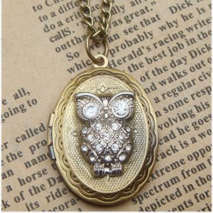 Steampunk Owl Locket Necklace Vintage Style Original Design