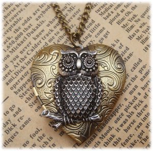 Steampunk Owl Locket Necklace Vintage Style Original Design