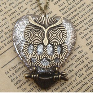 Steampunk Owl Locket Necklace Vintage Style Original Design