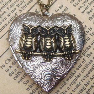 Steampunk Owl Locket Necklace Vintage Style Original Design
