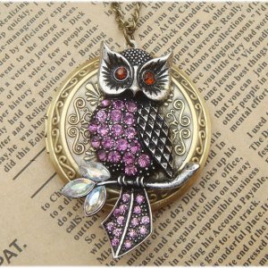Steampunk Owl Locket Necklace Vintage Style Original Design