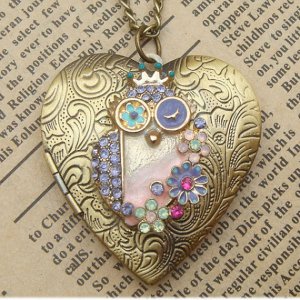 Steampunk Owl Locket Necklace Vintage Style Original Design