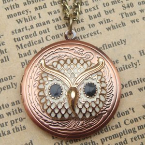 Steampunk Owl Locket Necklace Vintage Style Original Design
