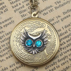 Steampunk Owl Locket Necklace Vintage Style Original Design