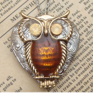 Steampunk Owl Locket Necklace Vintage Style Original Design