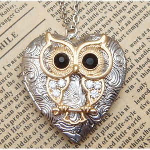 Steampunk Owl Locket Necklace Vintage Style Original Design