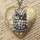 Steampunk Owl Locket Necklace Vintage Style Original Design