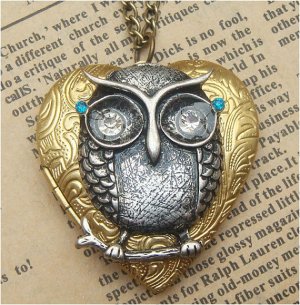 Steampunk Owl Locket Necklace Vintage Style Original Design