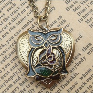 Steampunk Owl Locket Necklace Vintage Style Original Design