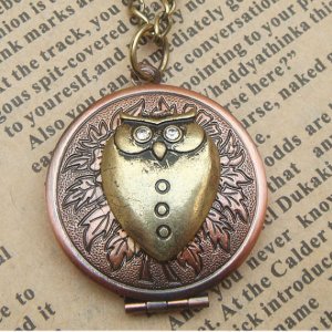Steampunk Owl Locket Necklace Vintage Style Original Design