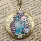 Steampunk Colorful Owl Locket Necklace Vintage Style Original Design
