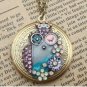 Steampunk Colorful Owl Locket Necklace Vintage Style Original Design