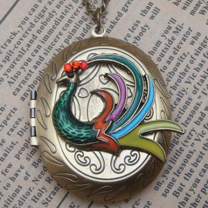 Steampunk Peacock Locket Necklace Vintage Style Original Design