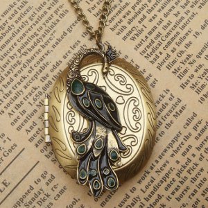 Steampunk Peacock Locket Necklace Vintage Style Original Design