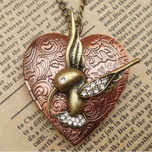 Steampunk Bird Locket Necklace Vintage Style Original Design