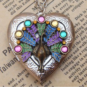 Steampunk Peacock Locket Necklace Vintage Style Original Design