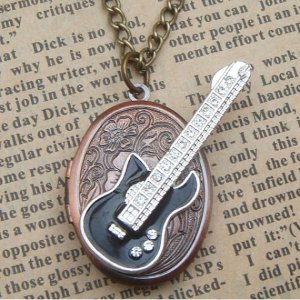 Steampunk Guitar Locket Necklace Vintage Style Original Design