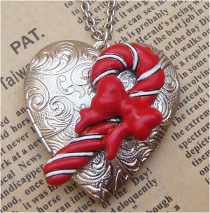 Steampunk Candy Cane Locket Necklace Vintage Style Original Design