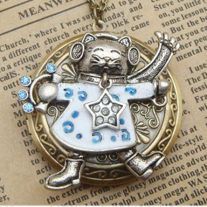 Steampunk Cat Locket Necklace Vintage Style Original Design
