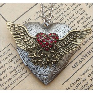Steampunk Flying Heart Locket Necklace Vintage Style Original Design
