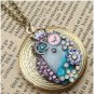 Steampunk Colorful Owl Locket Necklace Vintage Style Original Design