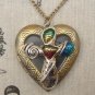 Handmade Steampunk Cross Heart Locket Necklace Vintage Style Original Design