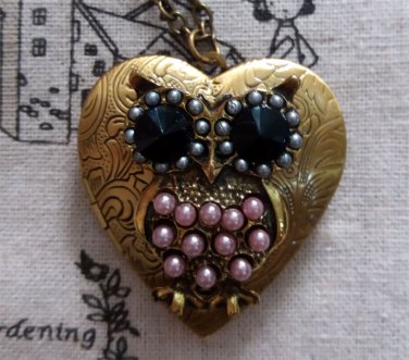 Handmade Steampunk Owl Locket Necklace Vintage Style Original Design