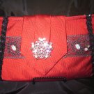 Solid Red Silk Tie Purse, black and silver trim and silver broach