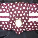 Burgendy Dice SilkTie Purse with cream trim and antique button